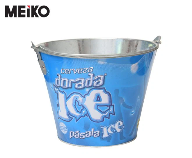 Round Galvanized Ice Bucket with Handle and Bottle Opener