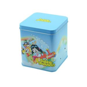 Blue Square Tin Can With Printing